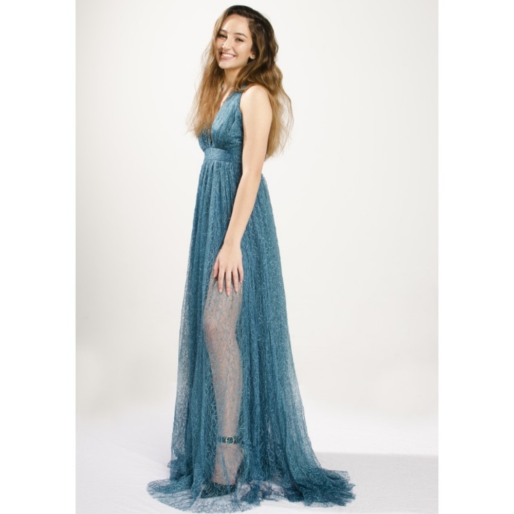 NEW TEAL LACE SHEER MAXI DRESS - Picture 2 of 8